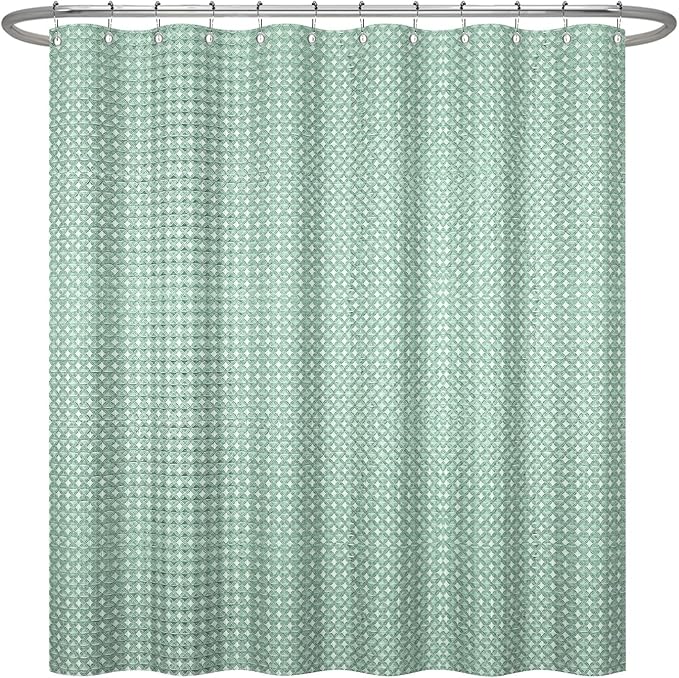 ggaimwf 72x78 Inch Solid Color Shower Curtain for Bathroom Waffle Bath Water Resistant Fabric Curtains Celadon Green Modern Thick Shower Stall Curtain with Metal Hooks