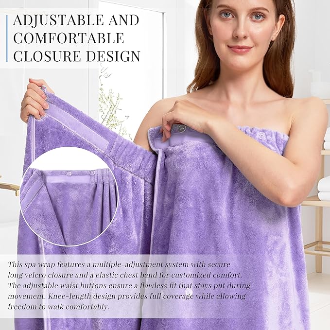 PJGGZ Towel Wrap for Women, Three Adjust Clasps Closure Bath Wraps After Shower Spa Sauna Bathrobe(Available in Plus Size)