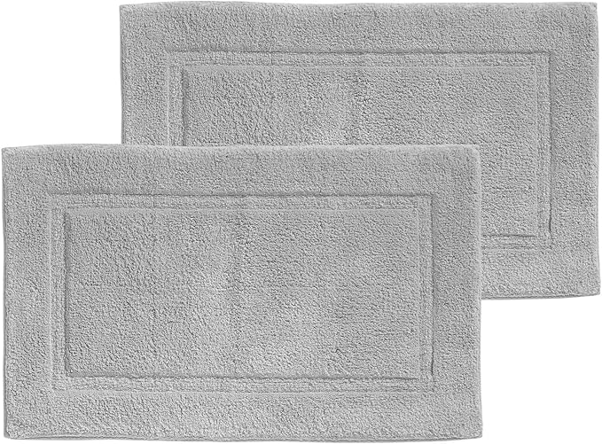 mDesign 100% Cotton Bath Mat - Soft Hotel-Style Rectangular Bathroom Floor Rug - Plush, Water Absorbent Cloth Bathmat for Outside Bathtub/Shower, Machine Washable Cotton Bath Rug - 2 Pack - Gray