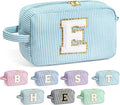 YOOLIFE Birthday Gifts for 6 7 8 9 10 11 12 13 14 15 Year Old Teen Girl - Initial Makeup Bag Letter Toiletry Pouch Cosmetic Case, Personalized Teen Girl Gifts Trendy Stuff Party Favor, Light Blue E