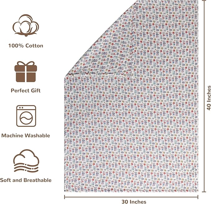 NTBAY 2 Layer Muslin Cotton Baby Swaddle Blanket, 30x40 Soft and Breathable Receiving for Newborns and Infants, Perfect for Crib, Stroller, Travel, Lightweight Nursery Blanket, Cartoon Train