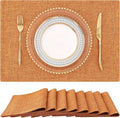 homing Cotton Linen Placemats Set of 8, Cloth Washable Farmhouse Dining Table Mats for Indoors & Outdoors, Easy to Clean, Orange, 13 x 19 Inch