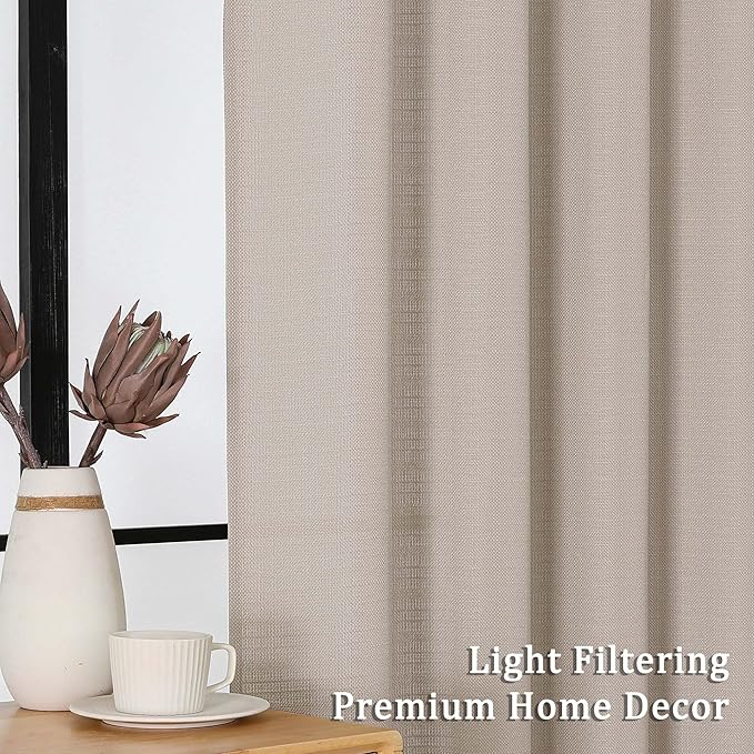 Lecloud Bessie Khaki Kitchen Curtains 36 Inch Length 2 Panels Set, Faux Linen Textured Light-Filtering Short Curtains for Small Windows Basement Dining Room, Dual Rod Pocket, Each 30 W x 36 L