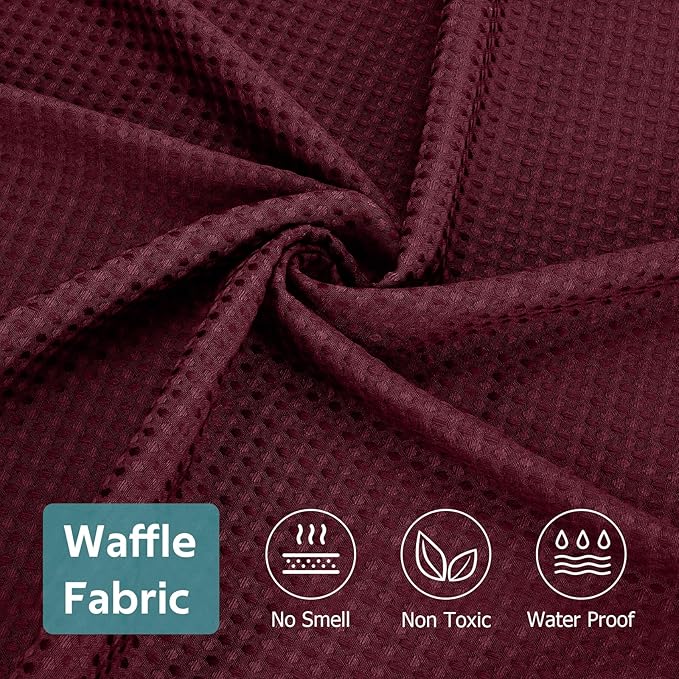 Vipfree 3 in 1 Shower Curtain Set, Waffle Shower Curtain and Liner Set with 12 Double Sided Shower Curtain Hooks, 258GSM Luxury Weighted Cloth Shower Curtains for Bathroom, 72 W x 72 H, Burgundy