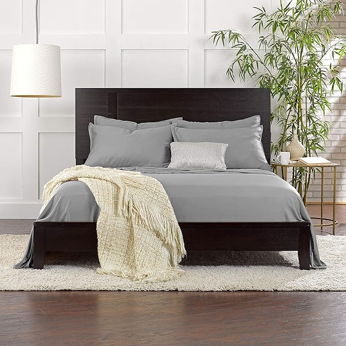 Pure Bamboo Queen Sheets, Genuine 100% Organic Viscose Derived from Bamboo Bed Sheet Set, Luxuriously Soft & Cooling, Double Stitching, 2 Year Quality Promise (Queen, Stone Grey)