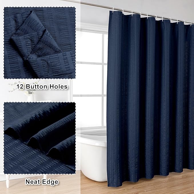 Aiyufeng Moga Navy Blue Fabric Shower Curtains for Bathroom - Blue Hotel Spa Polyester Cloth Bath Curtain with 12 Holes, 72x72, Machine Washable, Navy Blue