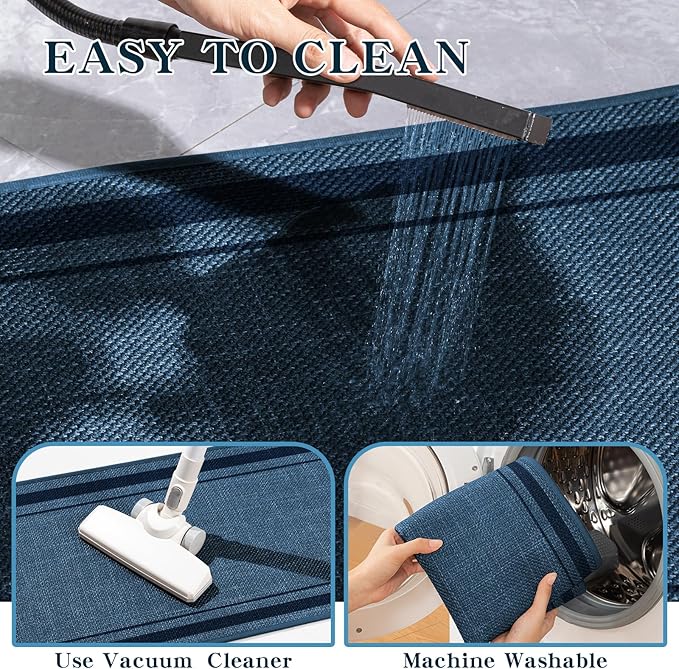 chakme Bathroom Rugs Mat 32x17, Ultra Thin Non Slip Bath Mat Quick Dry Absorbent Bath Mat for Bathroom, (Dark Blue, 32"x17")