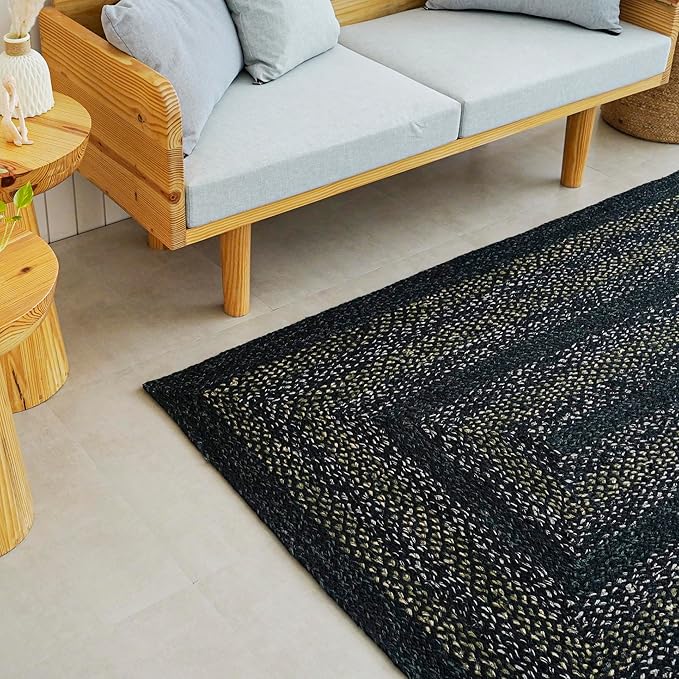 Traditional Jute Braided Runner Rug, Rustic Primitive Country Décor for Kitchen, Entryway, Hallway, Black Olive, 2'X10'