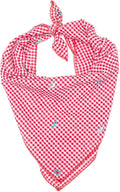 THE WORTHY DOG Classic Tie-On Dog Bandana – Soft Cotton Flannel Square Pet Bandana, Gingham Chomp Pattern, Red/White, Large