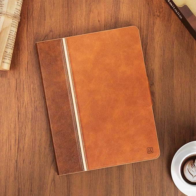 KingBlanc for iPad Air 11-inch Case M3 (2025) / M2 (2024), iPad Air 5th/4th Generation (2022/2020, 10.9") with Pencil Holder, Vegan Leather Stand Cover, Auto Sleep Wake, Viewing/Typing Angle, Brown
