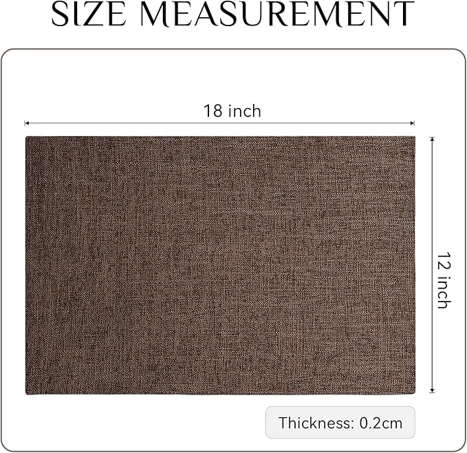 Softalker Faux Linen Placemats Set of 6-12 x 18 Inch, Heat Resistant Double Layered Durable Burlap Farmhouse Place Mats, Non-Slip Washable Rustic Table Mats for Dining, Kitchen, Party（Dark Brown