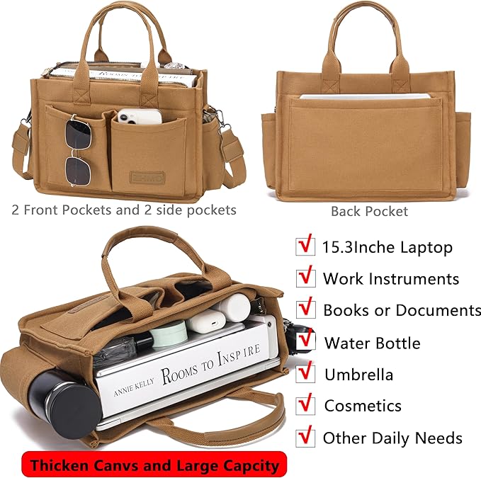 ZHMO Canvas Tote Bag for Women,Women's Bags Crossbody Bags Work Laptop Tote Bag Large Handbags Purse for Travel Nurse Teacher
