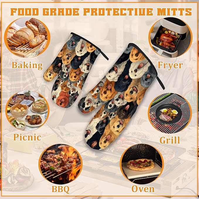 Funny Cute Dog Oven Mitts and Pot Holders Set,Kitchen Decor Heat Resistant Non Slip Hot Pads and Oven Mitt for Chef Cooking Baking BBQ Mom Girl Gifts(4 Piece Set)