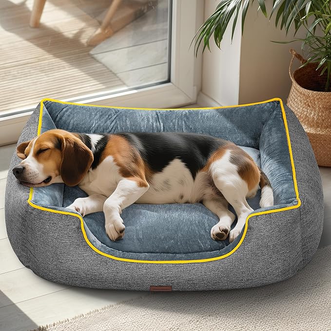 MellowMates Orthopedic Dog Bed for Large Sized Dogs with Removable Washable Cover, Waterproof Lining & Non-Slip Base, Pet Dogs Couch Sofa with Extra Thick Dual-Layer Interior Padding, 36", Grey