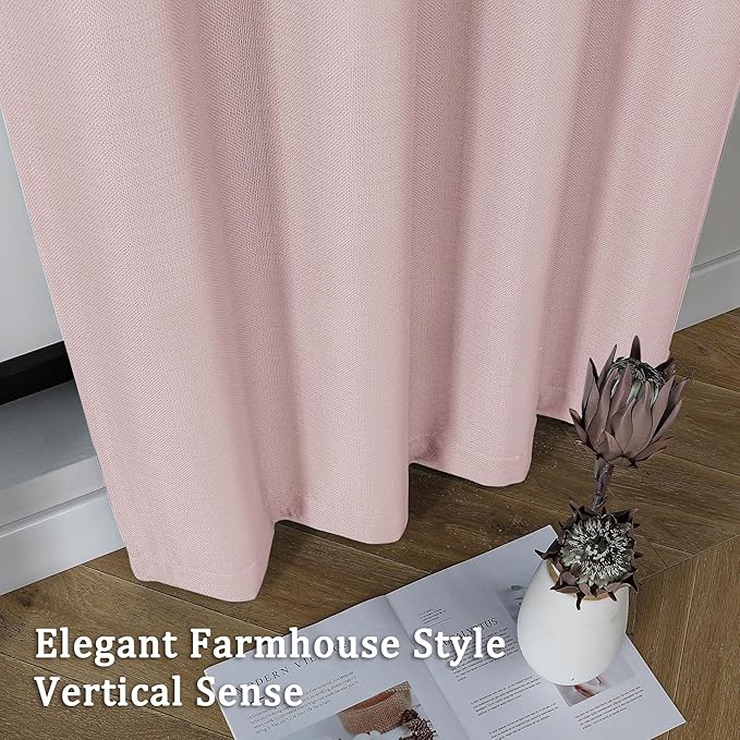 Lecloud Bessie Blush Pink Curtains 72 Inches Long 2 Panels, Airy Faux Linen Textured Living Room Curtains for Bedroom Decor, Light Filtering Rod Pockets Window Drapes, Each Panel 40" W x 72" L