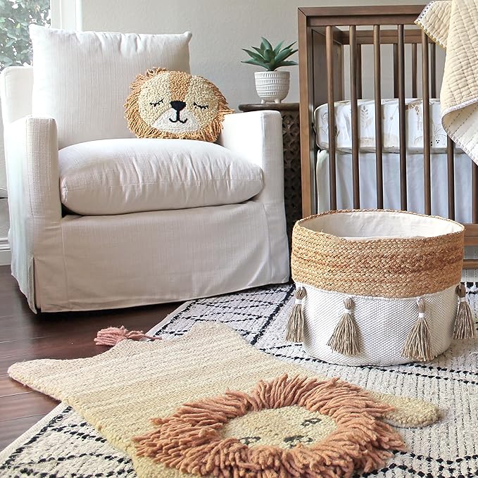 Crane Baby Safari Lion Pillow Nursery Decor, Decorative Round Animal Pillow for Nursery and Toddler Rooms, Lion, 12" x 12", Insert Included