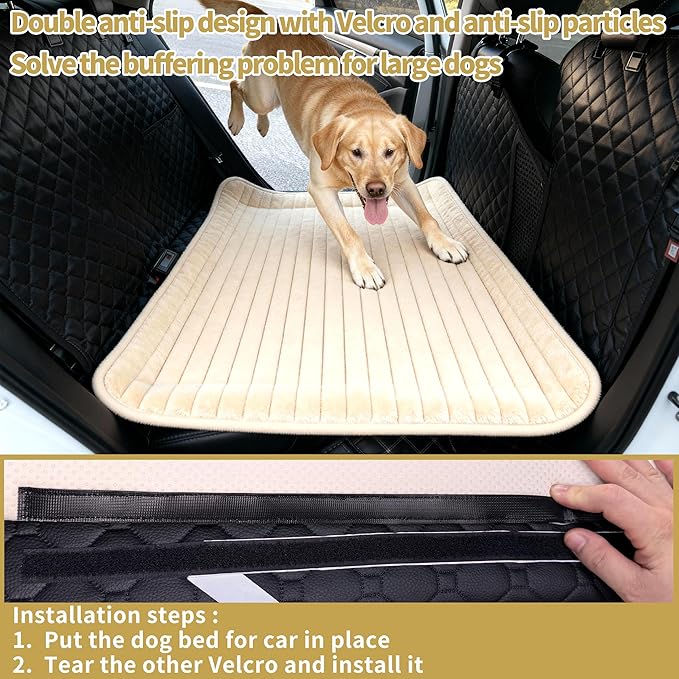 HMOCK Backseat Dog Bed for Car Back Seat, Dog Mat for Car Backseat Pet Bed Mat, Non-Slip Travel Pet Mat, Fit for Backseat Extenders and Trucks Suvs (Beige, 27.5x55 Inch)