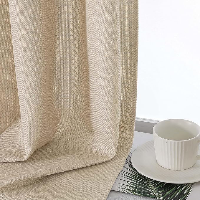 Lecloud Bessie Kitchen Curtains 30 Inch Length 2 Pcs, Linen Color Faux Linen Light Filtering Tiers, Short Window Treatments for Bedroom with Dual Rod Pocket, Each 30 W x 30 L