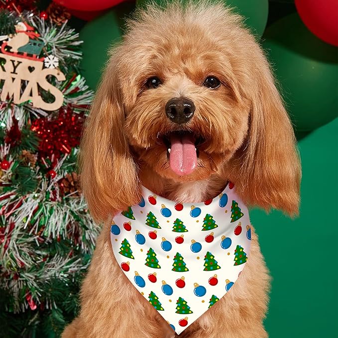 Christmas Dog Bandanas Reversible 2 Pack Small, Cute Santa Claus Xmas Tree Christmas Pet Bandanas Set Adjustable Triangle Winter Xmas Holiday Scarves for Small Medium Boy Girl Dogs