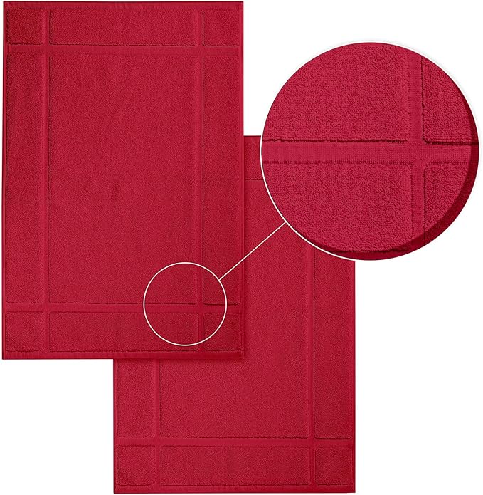 Ample Decor 100% Cotton Bath Mats 24 x 17 Inches, Quick Dry, 1350 GSM Banded Border Shower Bathroom Floor Mat, Not Bathroom Rug - Christmas Red, 2 Pack