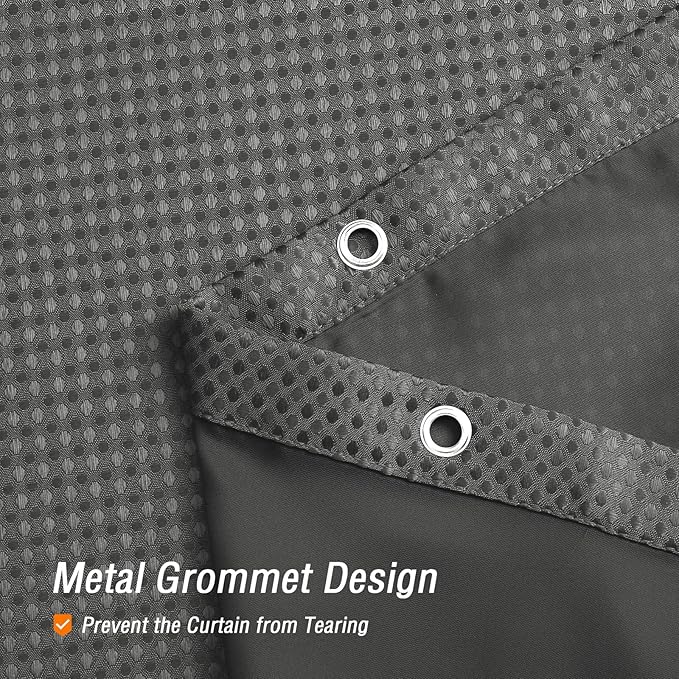 Gibelle Waffle Weave Shower Curtain with Mesh Top Window and Hooks Set, Spa Like Hotel Style Fabric Shower Curtain for Bathroom, Charcoal Grey, 72x72
