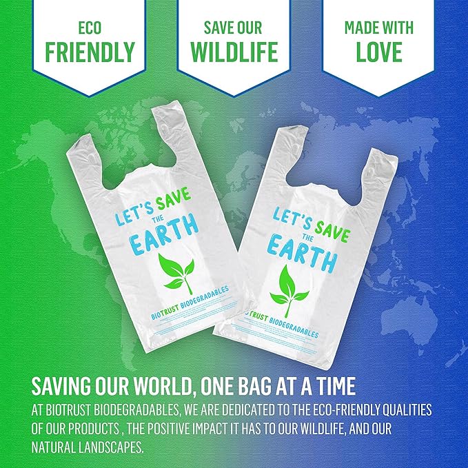 Biodegradable Thank You Bags | 1000 Count - Bulk | Extra Thick, Strong, Recyclable, & Reusable | 100% Biodegradable Shopping Bags, Grocery/Restaurant/Supermarket | 12" x 6.5" x 22" | Made in USA