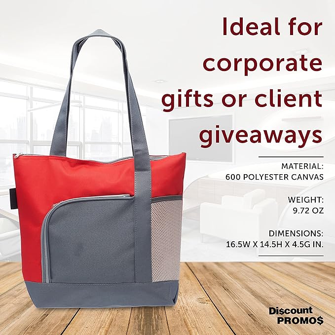 DISCOUNT PROMOS Go Getter Sport Tote Beach Bags Set of 6, Bulk Pack - Reusable, Great for Shopping, Beach, Picnic, Other Outdoor Adventure - Red