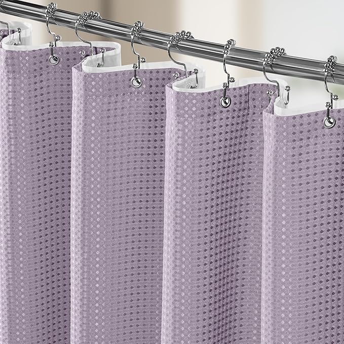 Vipfree 3 in 1 Shower Curtain Set, Waffle Shower Curtain and Liner Set with 12 Double Sided Shower Curtain Hooks, 258GSM Luxury Weighted Cloth Shower Curtains for Bathroom, 72 W x 72 H, Lavender