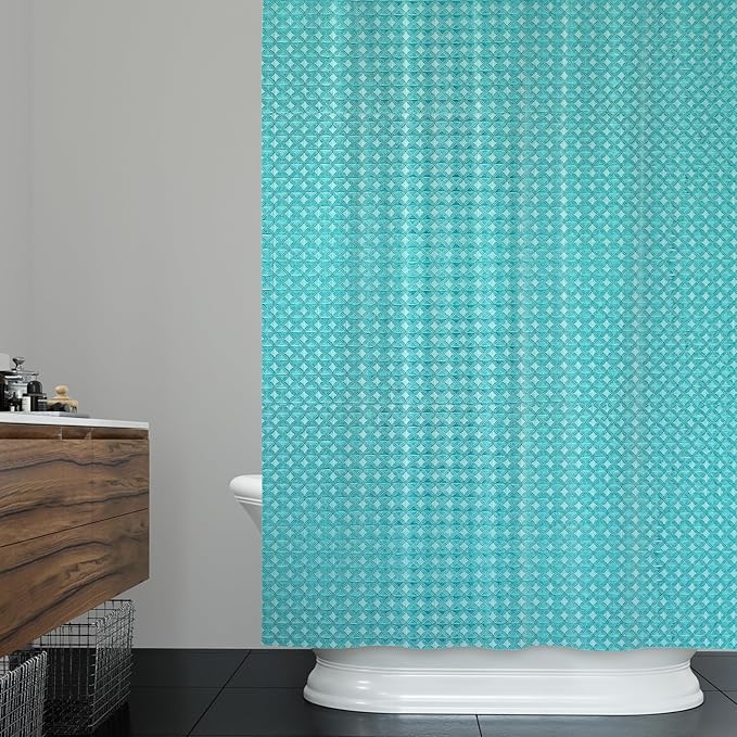 ggaimwf 72x72 Inch Solid Color Shower Curtain for Bathroom Waffle Bath Water Resistant Fabric Curtains Tiff-Any Blue Modern Thick Shower Stall Curtain with Metal Hooks