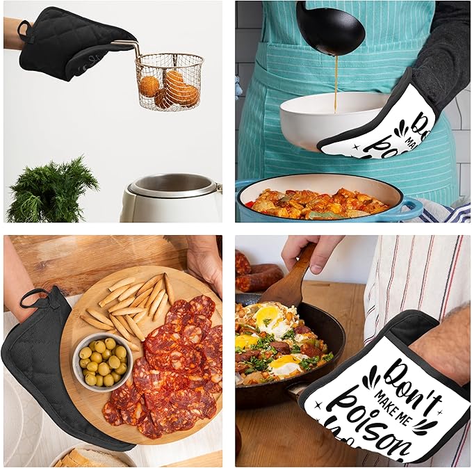 Funny Pot Holders with Pockets, Don't Make Me Poison You Pot Holders Heat Resistant Oven Mitts Hot Pads for Kitchen Baking Cooking,Potholders for Kitchens