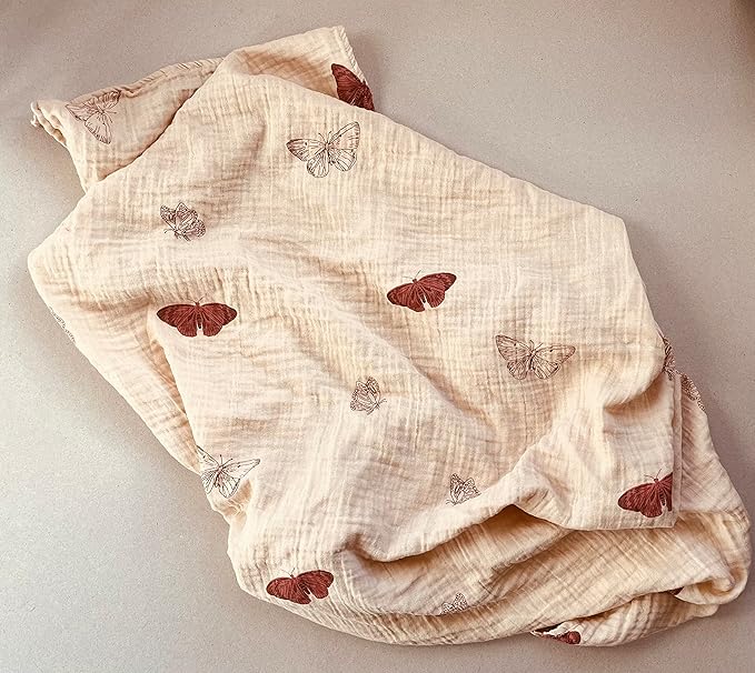 Leyl&Ari Muslin Swaddle Blanket |100% Organic Cotton Receiving Wrap (Boho Butterflies Set)