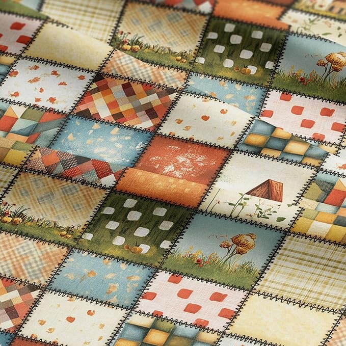 Autumn Meadow Patchwork Cotton Fabric – Premium Turkish Printed Cotton 140 GSM, Pre-Cut 61 x 36.6 Inches, Quilting & Sewing Fabric for Crafts, Home Decor & DIY Projects