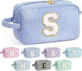 YOOLIFE Birthday Gifts for 6 7 8 9 10 11 12 13 14 15 Year Old Teen Girl - Initial Makeup Bag Letter Toiletry Pouch Cosmetic Case, Personalized Teen Girl Gifts Trendy Stuff Party Favor, Blue S