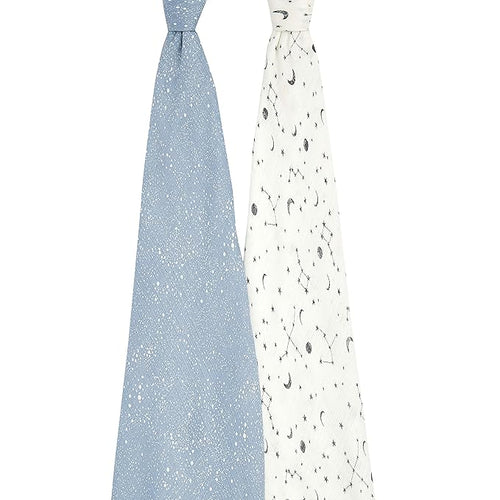 aden + anais Essentials Silky Soft Swaddle Baby Blanket, 100% Bamboo Viscose Muslin Blankets for Girls & Boys, Baby Receiving Swaddles, Ideal Newborn & Infant Swaddling Set, 2 Pack, Cosmic Galaxy
