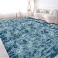 Modern Plush Shaggy 8x10 Large Rug for Living Room Tie Dyed Blue Fluffy Fuzzy Area Rug for Bedroom Aesthetic Big Shag Carpet for Nursery, Playroom, Kids Boys Girls Room