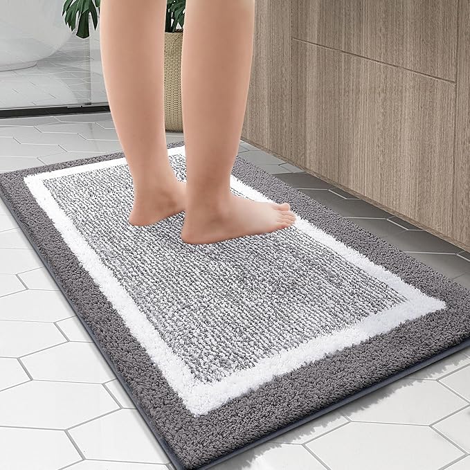 OLANLY Bathroom Rugs 30x20, Extra Soft and Absorbent Microfiber Bath Mat, Non-Slip, Machine Washable, Quick Dry Shaggy Bath Carpet, Suitable for Bathroom Floor, Tub, Shower (Medium, Charcoal)