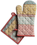 Maison d' Hermine 100% Cotton Oven Mitt & Pot Holder Set (7.5"x13" & 8"x8") Heat Resistant BBQ Cooking Gloves with Loop, Baking, Grilling, Kitchen, Handling Hot Pans Spring/Summer (Provence)