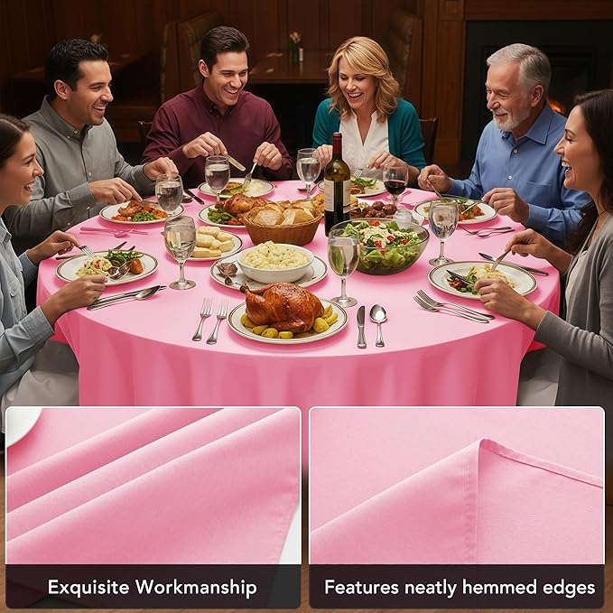 10-Pack Pink Round Tablecloths, 108 Inches, Stain-Resistant Polyester for 4-5 Ft Round Tables - Washable Table Covers for Weddings, Banquets, Birthday Parties, Events