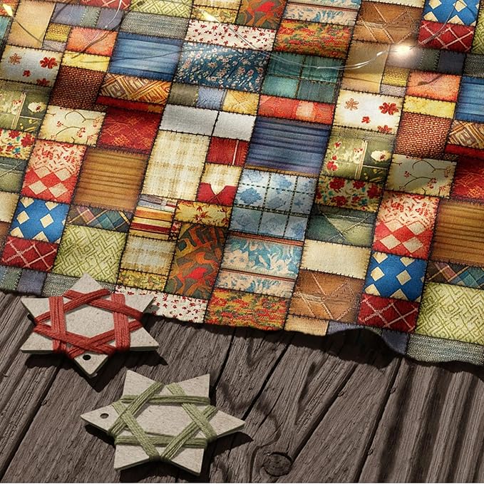 Patchwork Cotton Fabric Panel 61 x 36.6 Inches, Vintage Rustic Quilt Squares Design, 100% Cotton 140 GSM, Sewing Quilting Craft Fabric