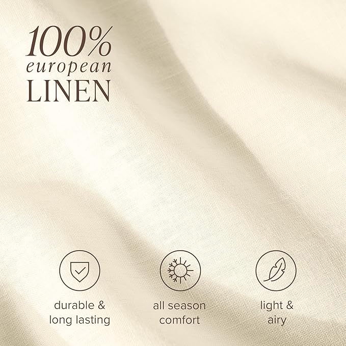 Bare Home Twin Sheet Set - Luxury 100% European Linen - Deep Pockets - Easy Fit - 3 Piece Set - Bedding Sheets & Pillowcases (Twin, Natural)