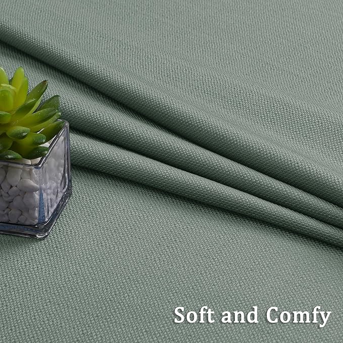 Lecloud Bessie Sage Green Kitchen Curtains 24 Inch Length 2 Panels Set, Faux Linen Cafe Short Curtains with Dual Rod Pocket, Window Curtain Tiers for Living Room/Bathroom, Each 30 W x 24 L
