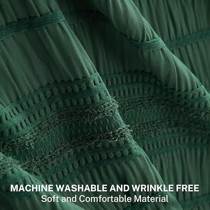 Siiluminisoy Extra Long Dark Green Boho Shower Curtain 72 x84 Cotton Blend Tufted Fabric Waffle Textured Farmhouse Shabby Chic Rustic Minimalist Striped for Bathroom, Hotel
