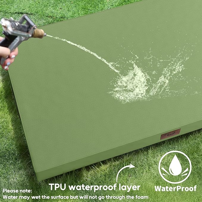 Tail Stories Outdoor Orthopedic Dog Bed for Extra Large Dogs, XL Waterproof Flat Pet Bed 44x32 Inch, Egg Crate Foam with Removable Washable Oxford Cooling Cover, Light Green