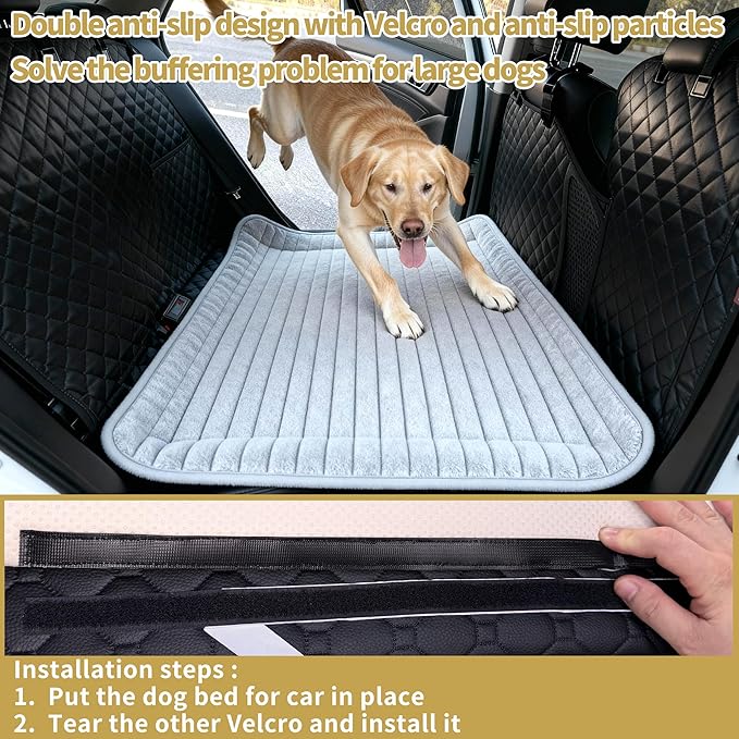 HMOCK Backseat Dog Bed for Car Back Seat, Dog Mat for Car Backseat Pet Bed Mat, Non-Slip Travel Pet Mat, Fit for Backseat Extenders and Trucks Suvs (Grey, 27.5x55 Inch)