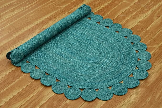 Runner - Oval Rug 4x10 Area Rug Kilim Rug Turquoise Solid Design 0.27 inches ThickIndoor Outdoor Rug Flatweave Rug High Traffic Area Home & Foyer Corridor Hallway & Stair Runner