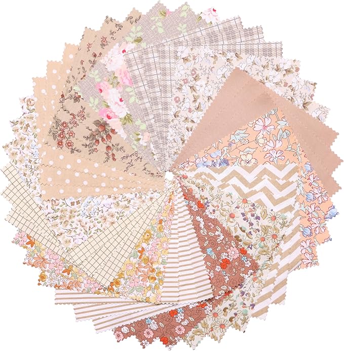 Hanjunzhao 42 5-inch Fabric Squares - Charm Packs for Quilting 5 inch - 5" Charm Quilt Squares - 5x5 Fabric Squares for Quilting, Sewing, Patchwork, and DIY Crafts, Light Coffee