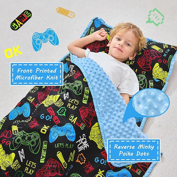 Lasoftan Toddler Nap Mat with Pillow and Blanket, Extra Large Rolled Napping Mats,Slumber Bags for Boys Girls,Kids Sleeping Bag for Daycare, Preschool Travel Camping