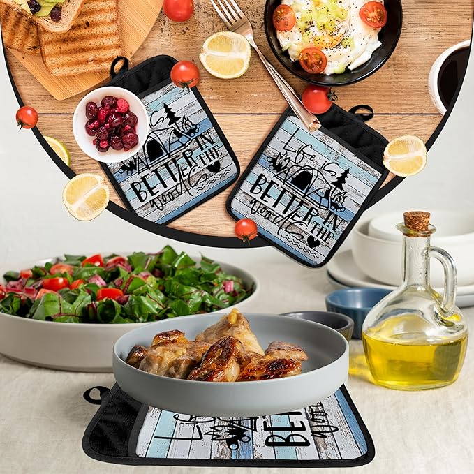 Hunting Gifts Pot Holders with Pockets, Cabin Gifts Life is Better in The Woods Pot Holders Heat Resistant Oven Mitts Hot Pads for Kitchen Baking Cooking,Potholders for Kitchens