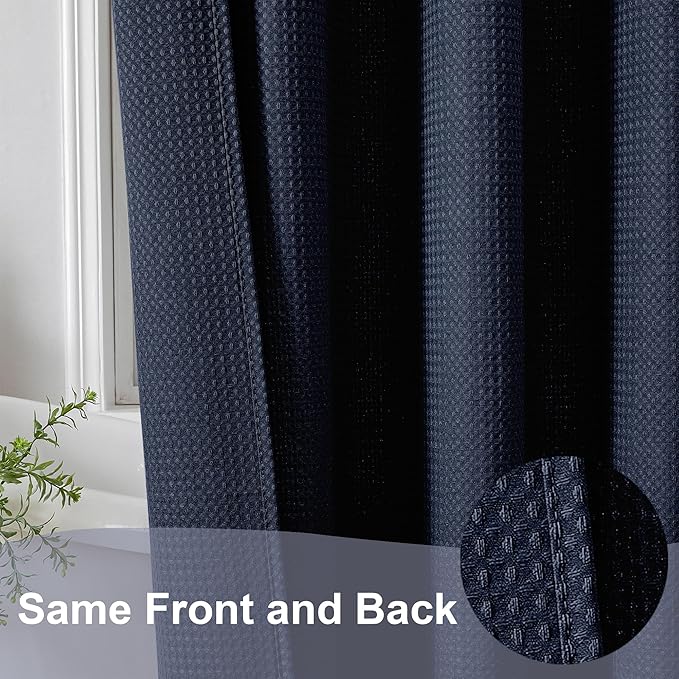 OWENIE Navy Blue Shower Curtain, Stall Small Waffle Weave Heavy Fabric Shower Curtains for Narrow Size Bathroom, Waterproof Soft Hotel Spa Luxury Bath Curtain Set, Machine Washable, 36x72 Inch