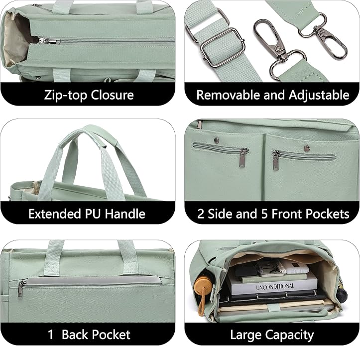 Women's Large Canvas Tote Bag Set (2PCs) - Ideal for Laptop, Hobo, Crossbody, Handbag, Travel, Gym & Work